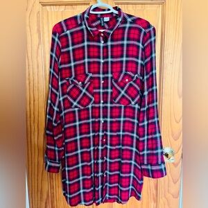 H&M Divided Red Plaid Shirt Dress, US 14